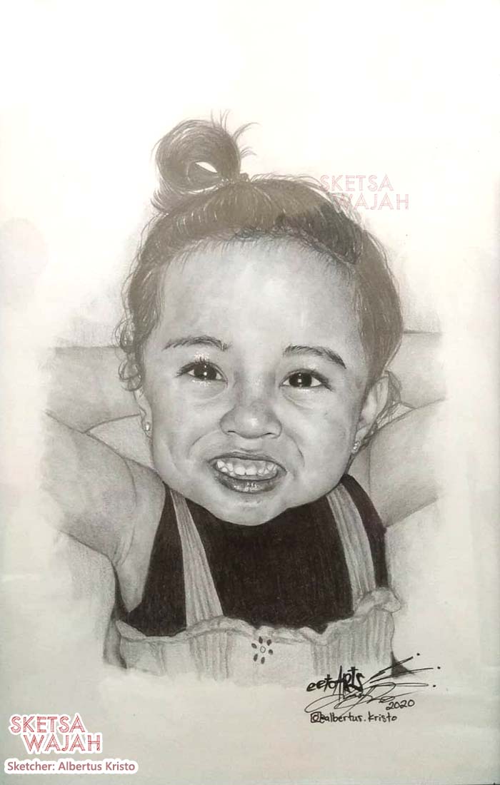 Sketsa realis hitam putih A4 Albertus Kristo 1